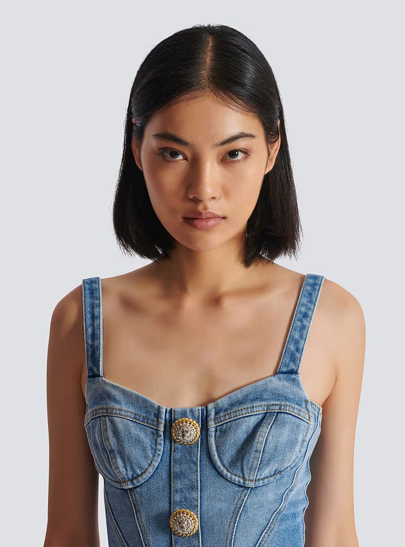 Balmain o1s1wg110725 Buttoned Short Denim Dress in Blue Size M / US 6-8 / IT 42-44 - 6 Thumbnail