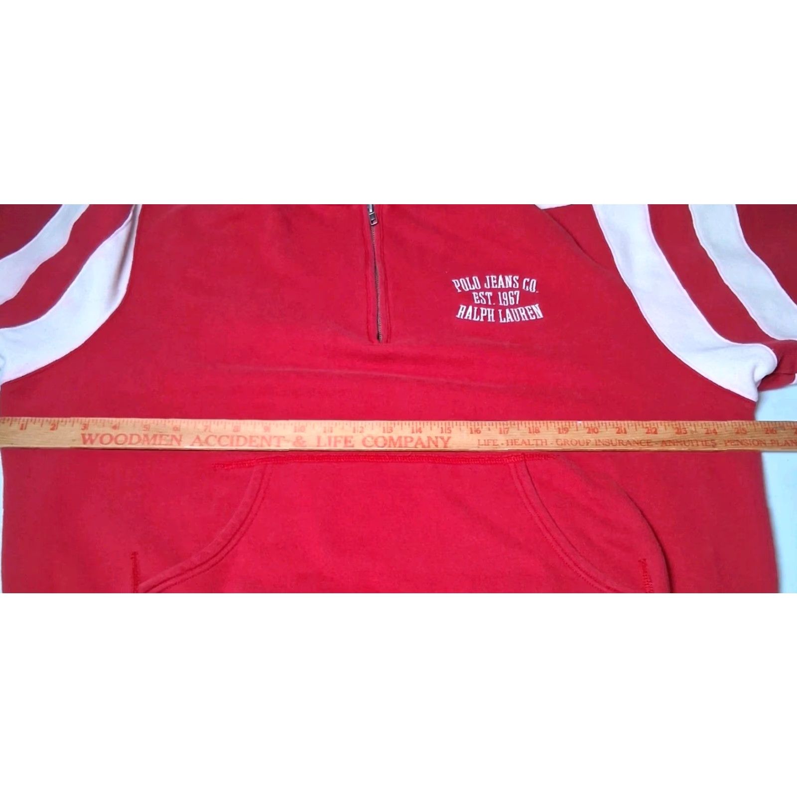 Vintage Vintage Ralph Lauren Polo Jeans Sweatshirt Men Large Red Pullover 1/4 Zip Readable Red Blue? Size US L / EU 52-54 / 3 - 3 Thumbnail