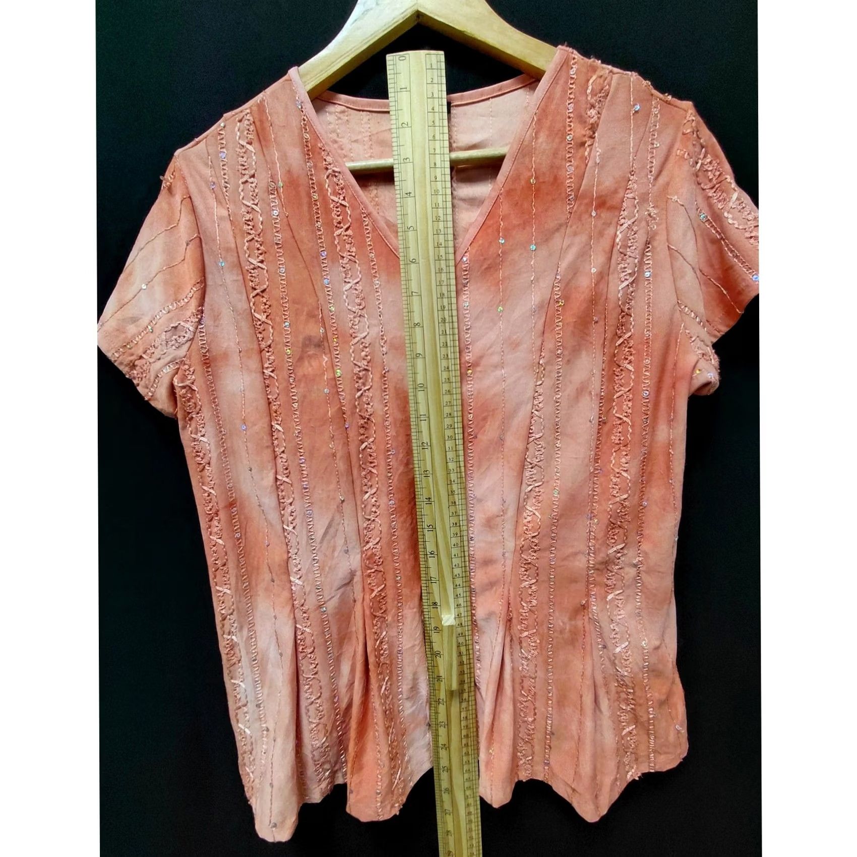 Vintage VINTAGE ava & grace petite Embroidered Top Orange Solid Short Sleeve Women PM V-Neck Blouse Size M / US 6-8 / IT 42-44 - 6 Thumbnail