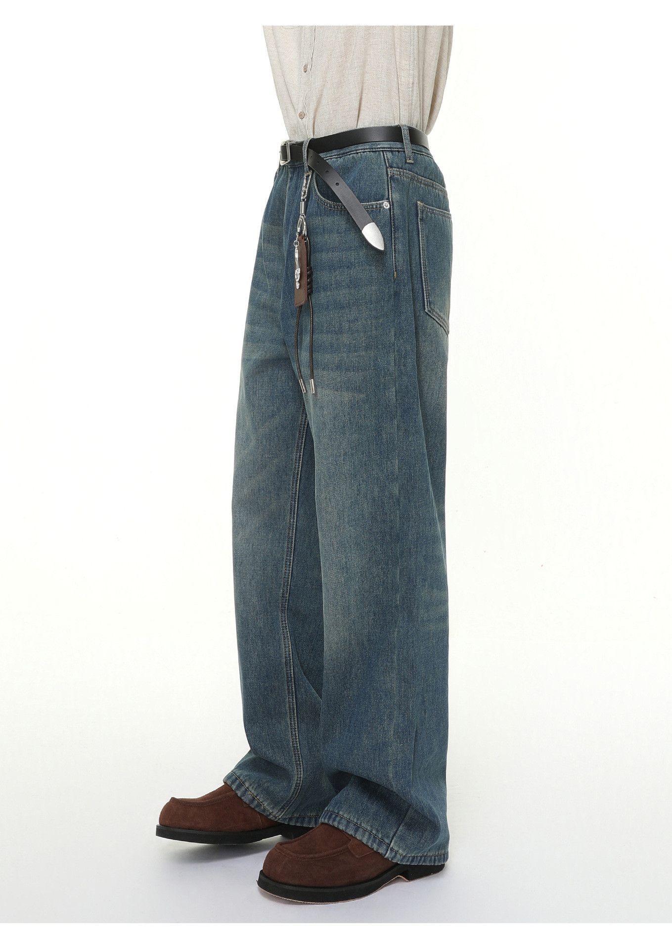 Japanese Brand Men's Japanese style washed distressed straight leg jeans Size US 32 / EU 48 - 3 Thumbnail
