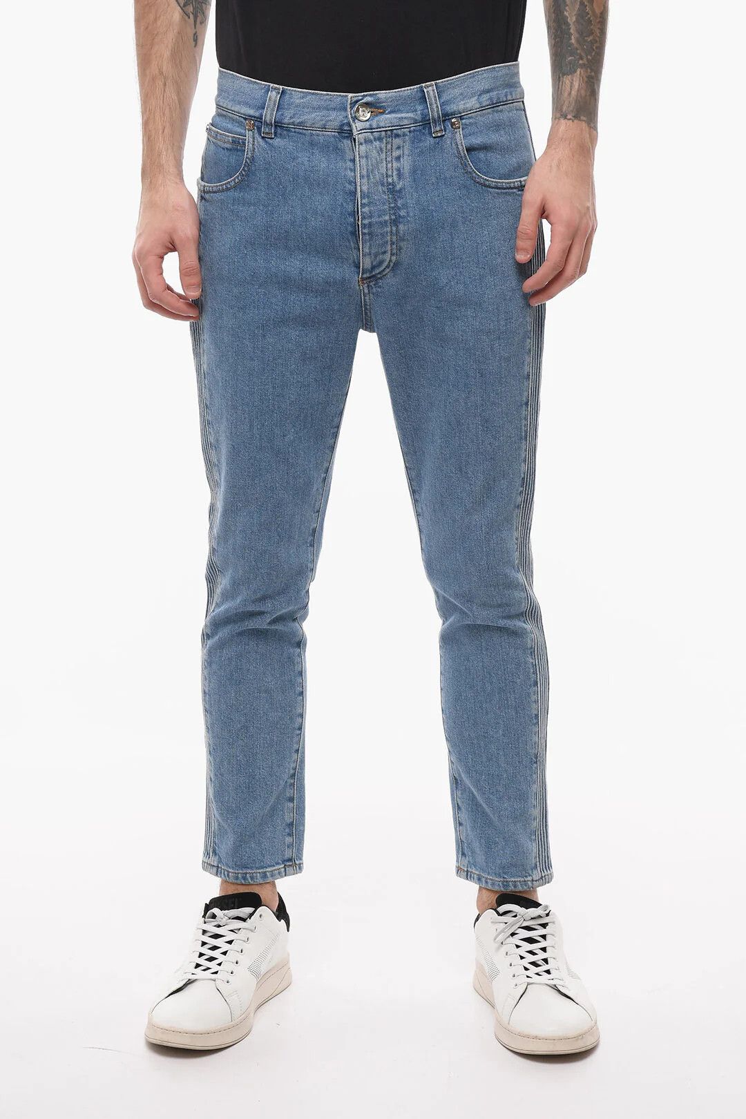 Balmain og1mm0326 Tapered-Fit Jeans in Blue Size US 32 / EU 48 - 1 Thumbnail