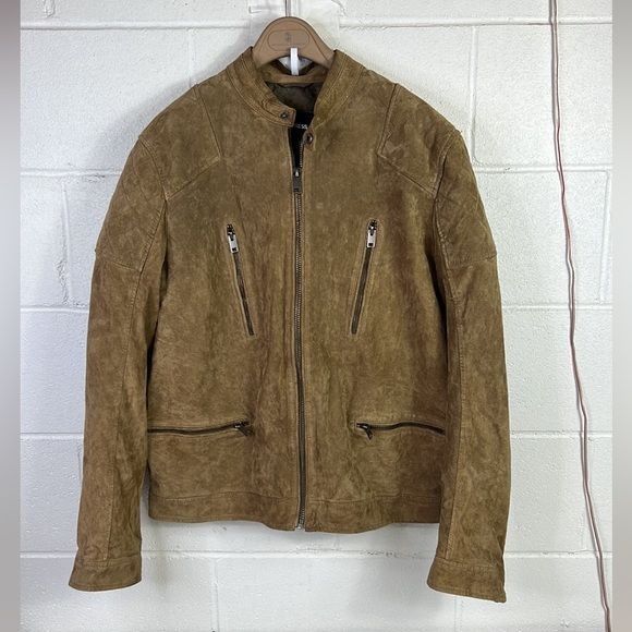 image of Men’S Express Genuine Suede Biker Leather Jacket Size L Moto T in Tan, Men's