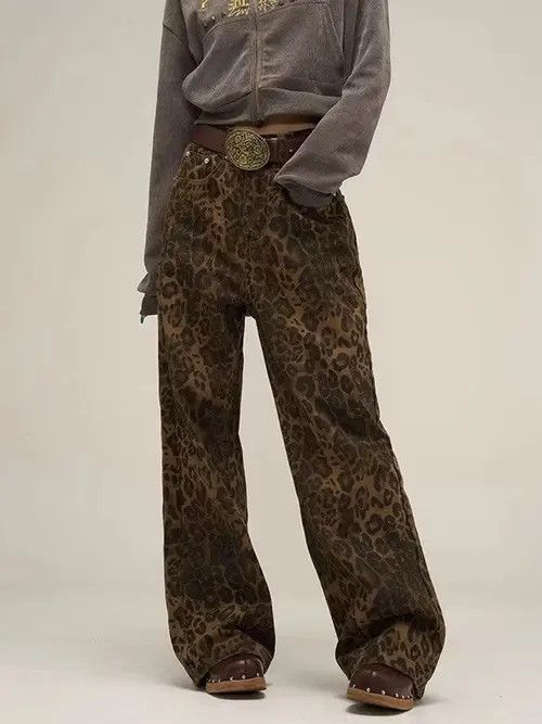 Jean Fashionable Streetwear Oversize Leopard Jeans Size 33" - 2 Thumbnail