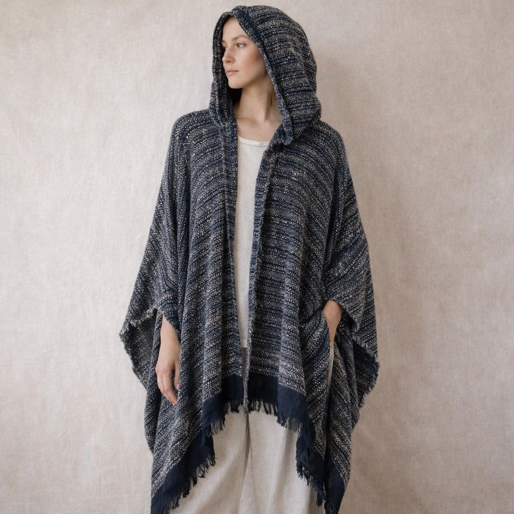 Free People Free People Hooded Poncho Fringe Hem Oversized Boho Cotton Size ONE SIZE - 1 Thumbnail