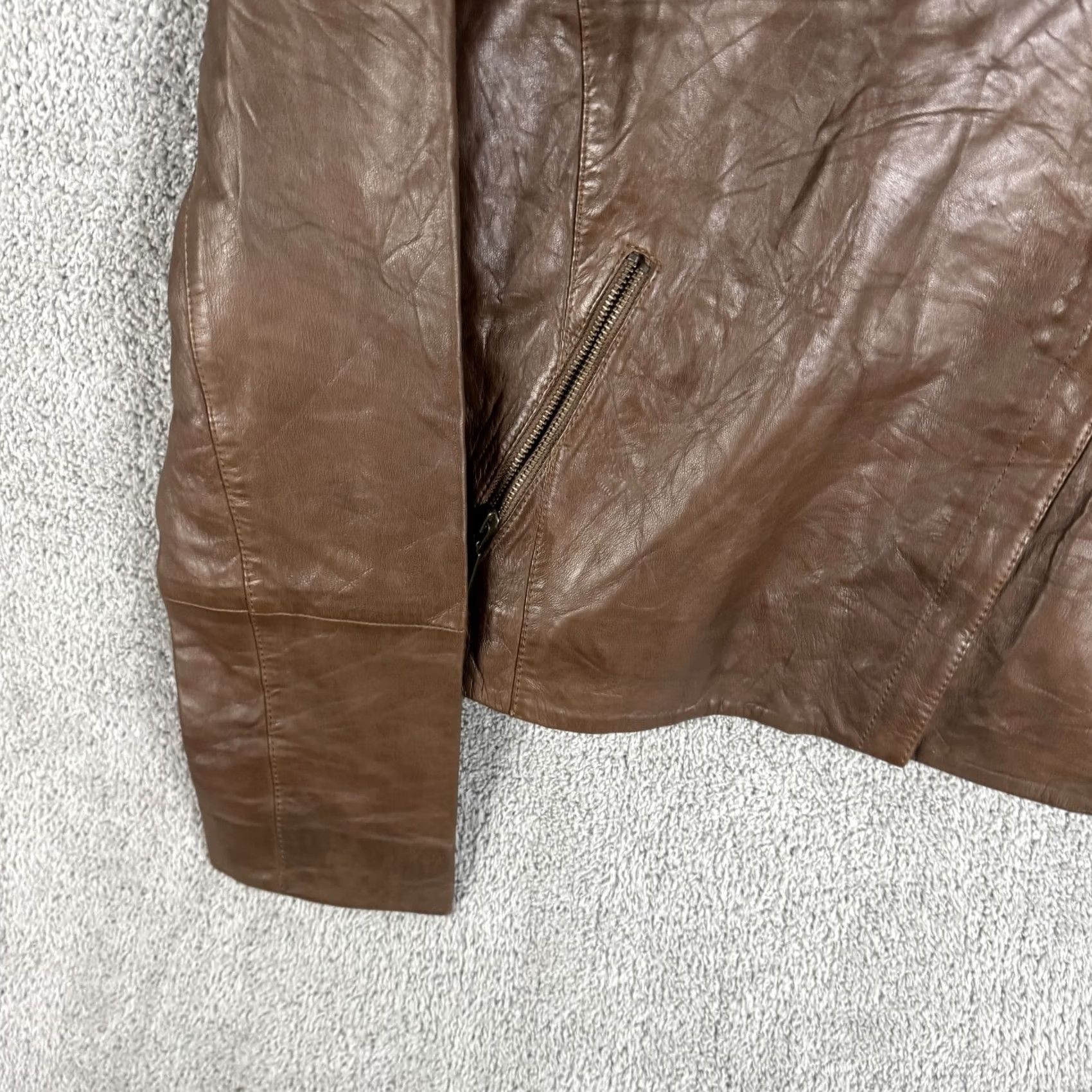 Vintage Halogen Leather Jacket Womens Large Brown Moto Asymmetrical Zip Pockets Lined Jacket Women L Size L / US 10 / IT 46 - 2 Thumbnail
