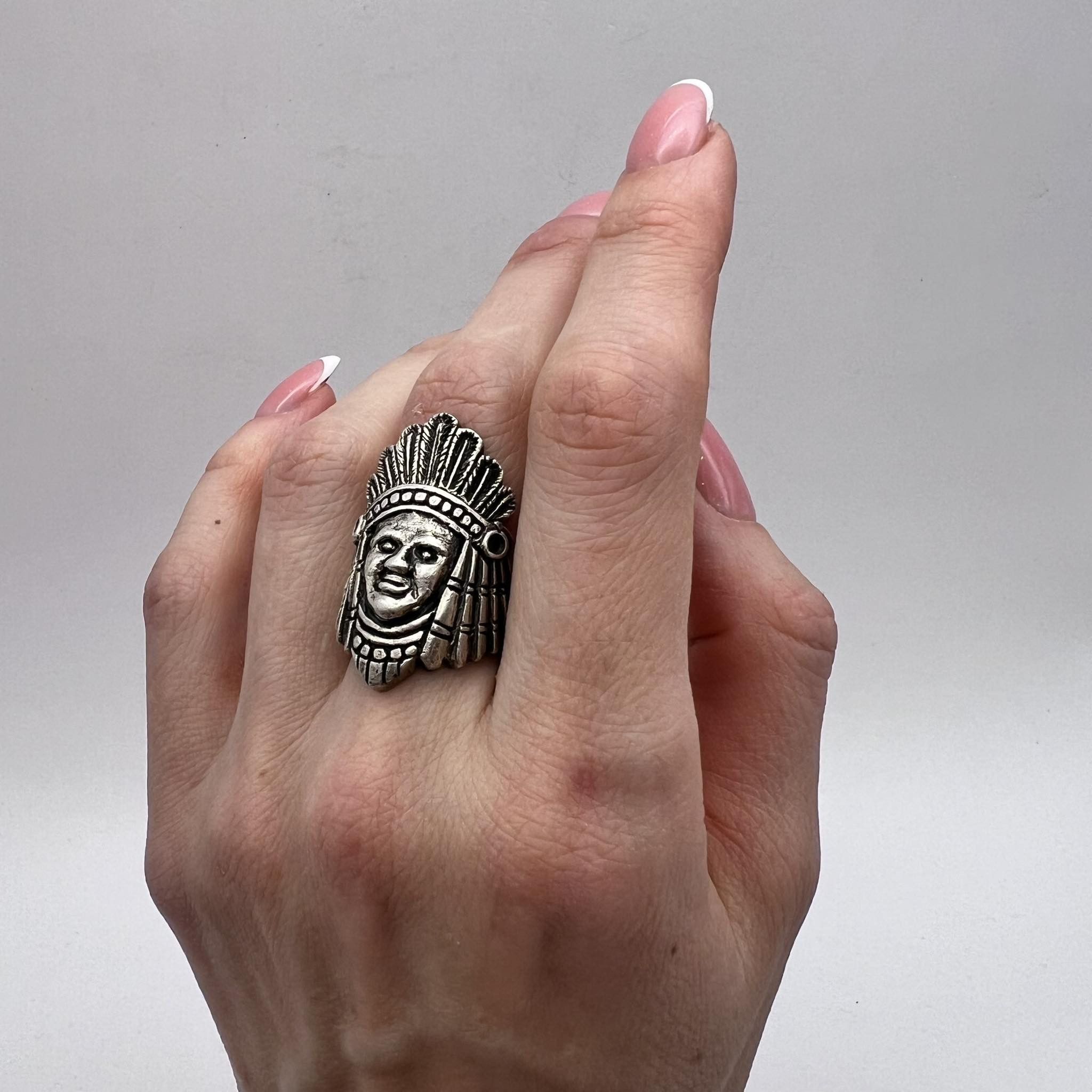 Sterling Silver Vintage Silver 800 Jewelry Ring Indian Chief Signed Size 6 Size ONE SIZE - 7 Thumbnail