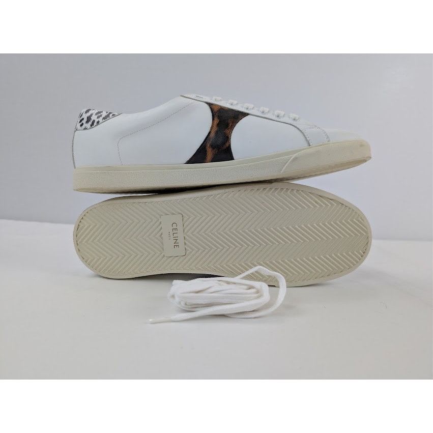 Celine o1rshd1 Smooth Leather Low Top Sneakers White/ Brown/ Black Size US 10 / EU 43 - 14 Thumbnail