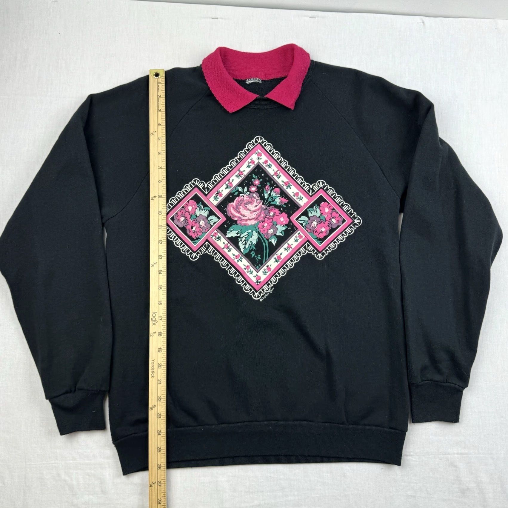 Vintage VINTAGE Rose Flower Sweatshirt Womens Large Black Collar Nature Cute Grandma 90s Size L / US 10 / IT 46 - 5 Thumbnail