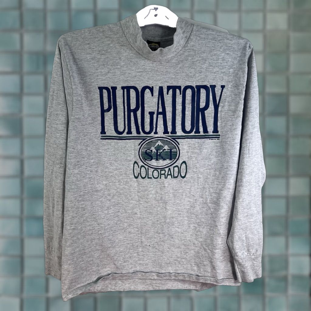 Vintage VINTAGE Miller Purgatory Ski CO Long Sleeve T-Shirt Mens L Gray 80s Graphic Print Logo AS- Boy Adventure Time Theme 1989 Local Made in USA Size US L / EU 52-54 / 3 - 1 Thumbnail
