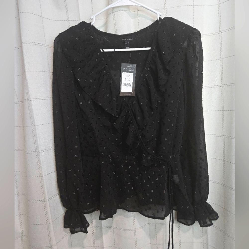 New Look New Look Black Ruffled Top Size S / US 4 / IT 40 - 1 Thumbnail