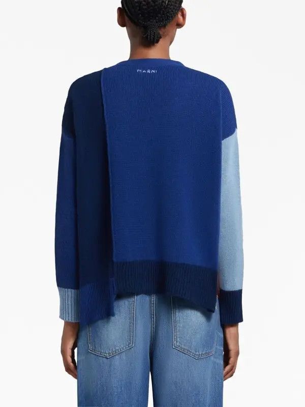 Marni o1w1db11125 Colour-Block Cashmere Cardigan in Blue Size M / US 6-8 / IT 42-44 - 3 Thumbnail