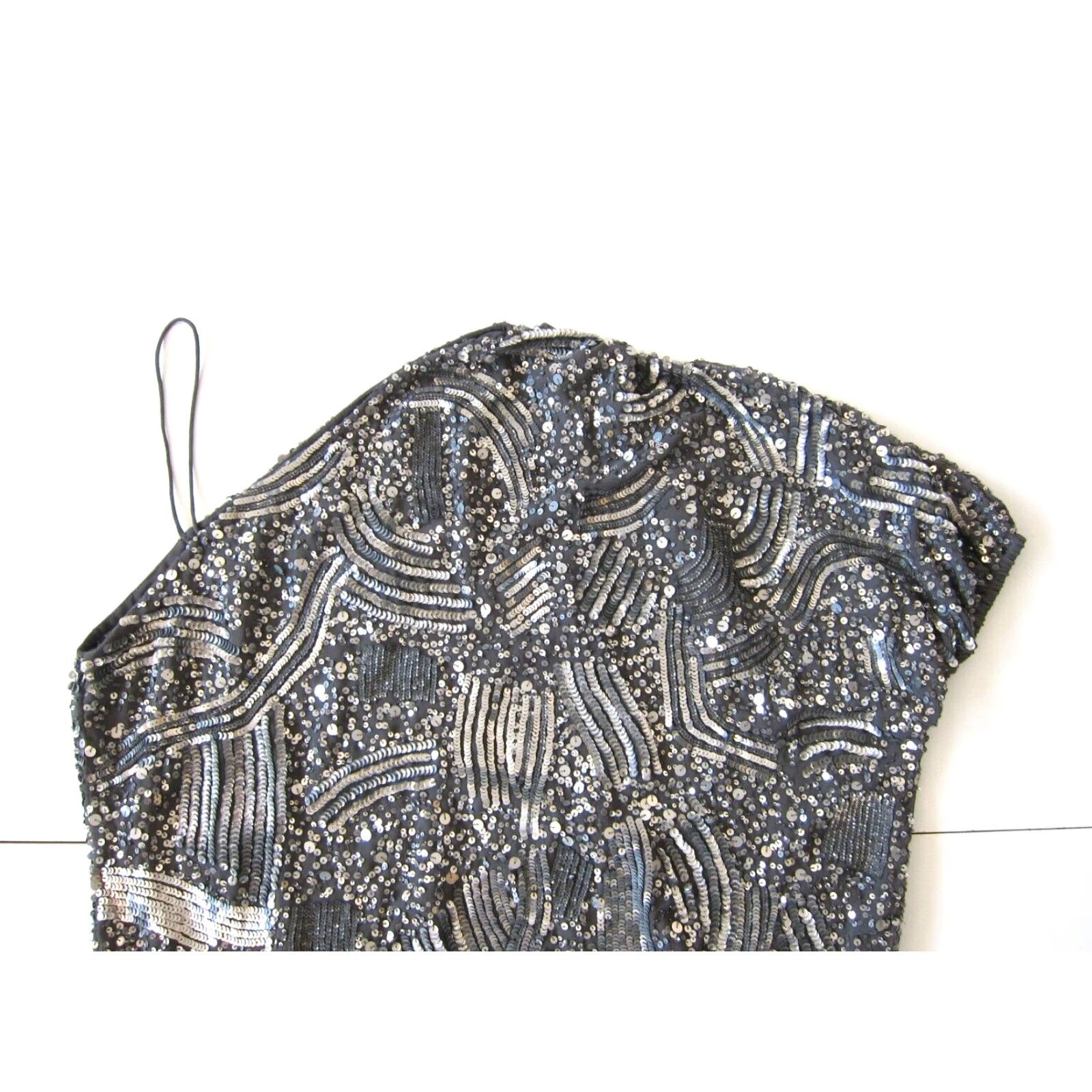 Vintage NWT Gold Hawk Tunic Shift One Shoulder Silver Sequin Dress L Women's Size L / US 10 / IT 46 - 5 Thumbnail