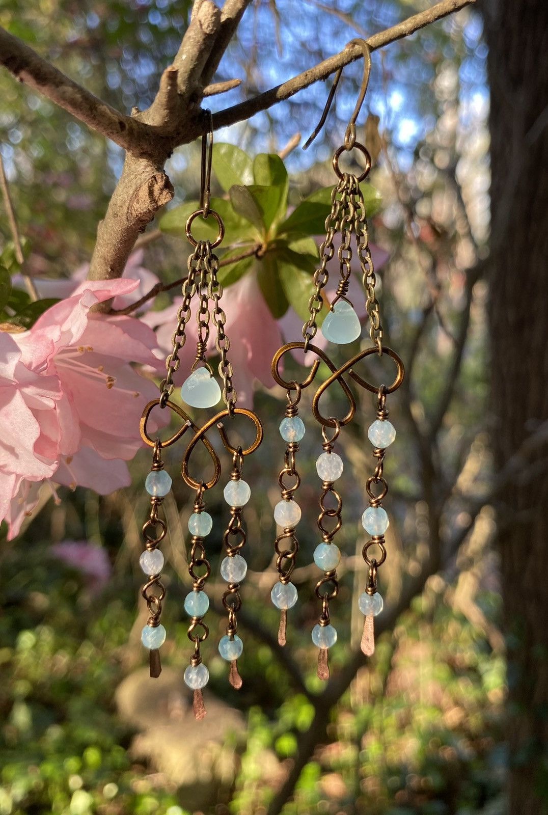 Handmade Blue Agate Chandelier Earrings Size ONE SIZE - 1 Thumbnail
