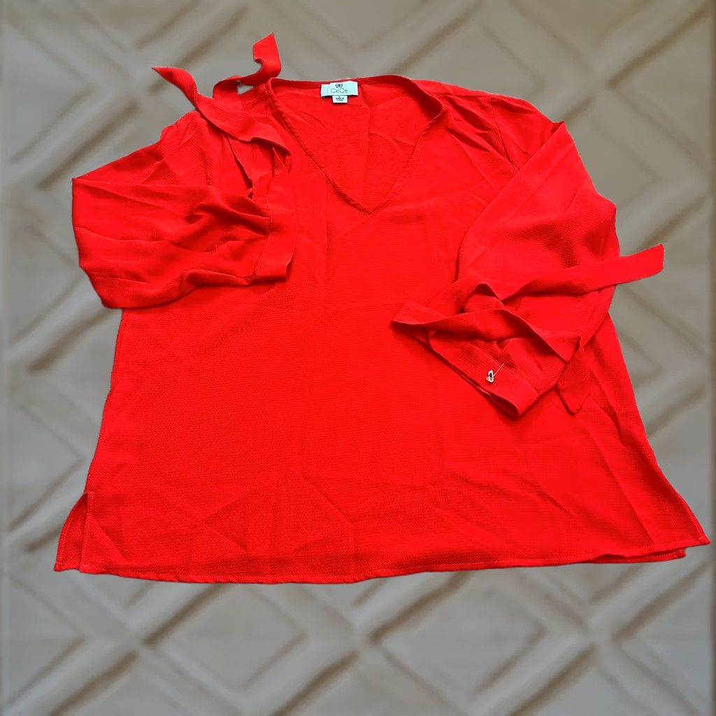 Vintage Cece Blouse Shirt Womens L Red Long Sleeve V-Neck Tie Tunic Casual Work Size L / US 10 / IT 46 - 1 Thumbnail