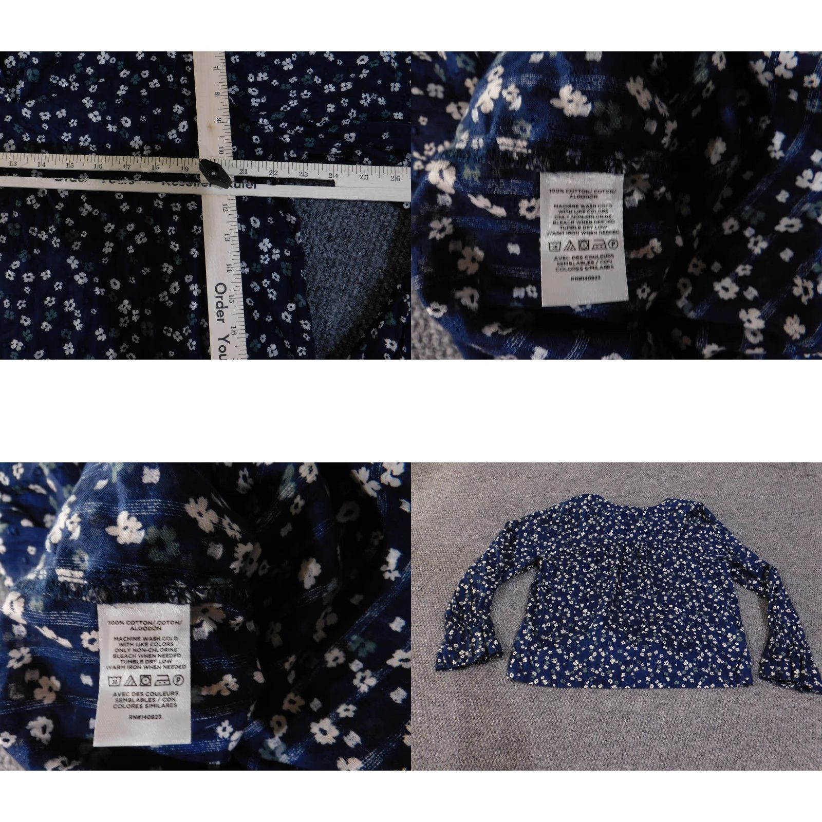 Loft VINTAGE LOFT Blouse Womens XL Blue White Floral Long Sleeve Lightweight Top Cotton Size XL / US 12-14 / IT 48-50 - 8 Thumbnail