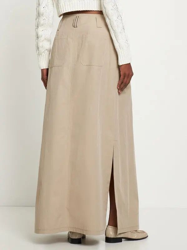 Brunello Cucinelli o1y0725 Maxi Skirt in Beige Size 26" / US 2 / IT 38 - 4 Thumbnail