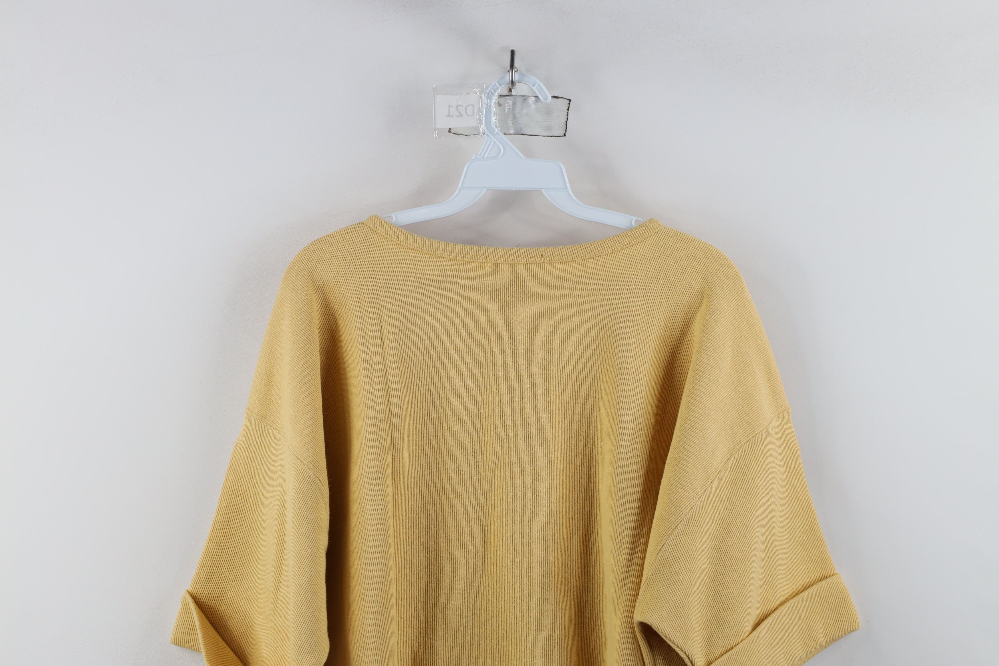 Express × Vintage Vintage 90s Express Ribbed Knit V-Neck T-Shirt Yellow Size L / US 10 / IT 46 - 9 Thumbnail