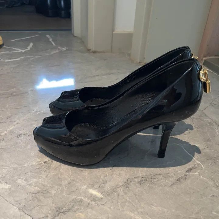 Louis Vuitton Louis Vuitton Black Peep-Toe High Heels -2508 Size US 5 / EU 37 - 1 Thumbnail