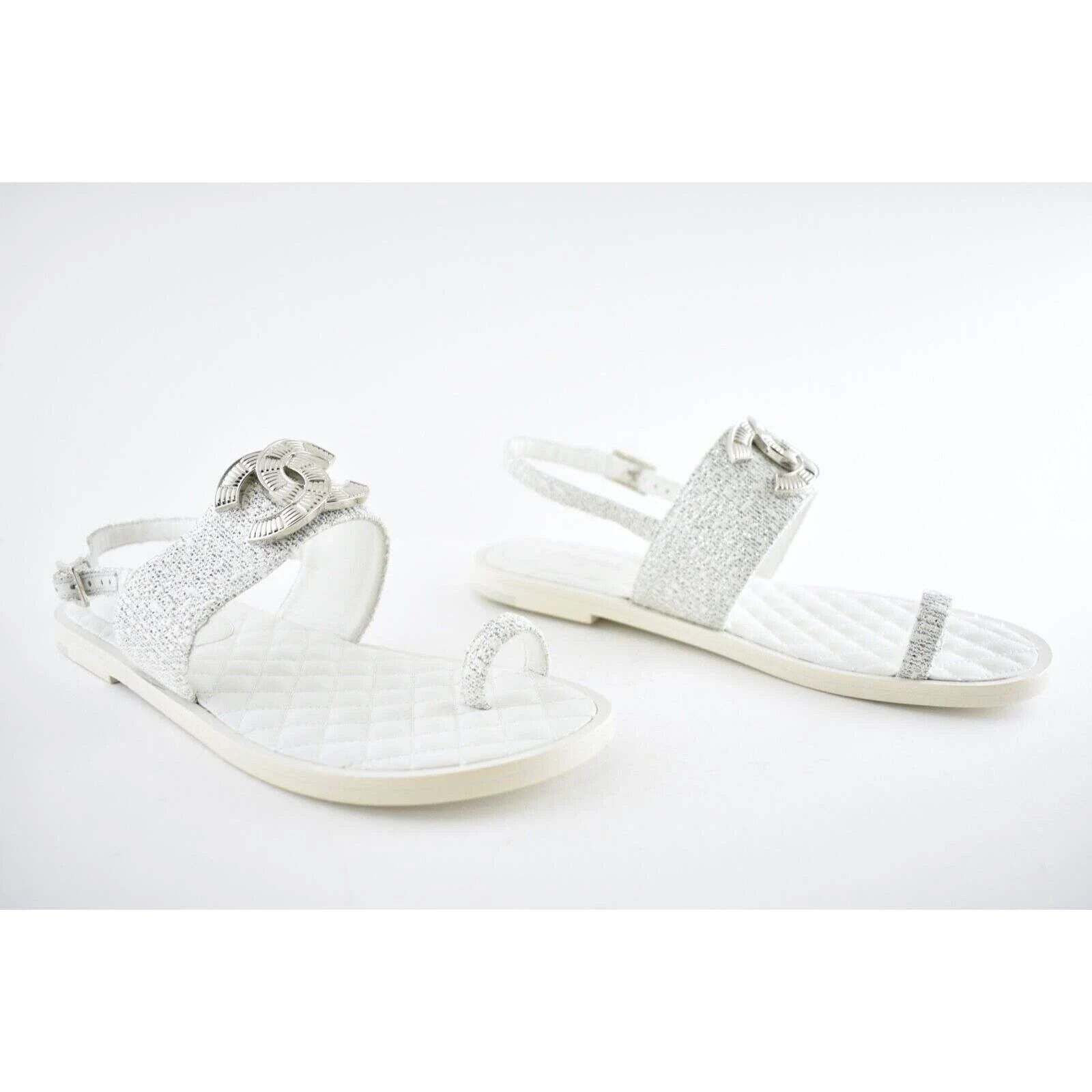 Chanel Chanel 19C White Silver Fantasy Fabric CC Logo Ankle Size US 10.5 / IT 40.5 - 4 Thumbnail