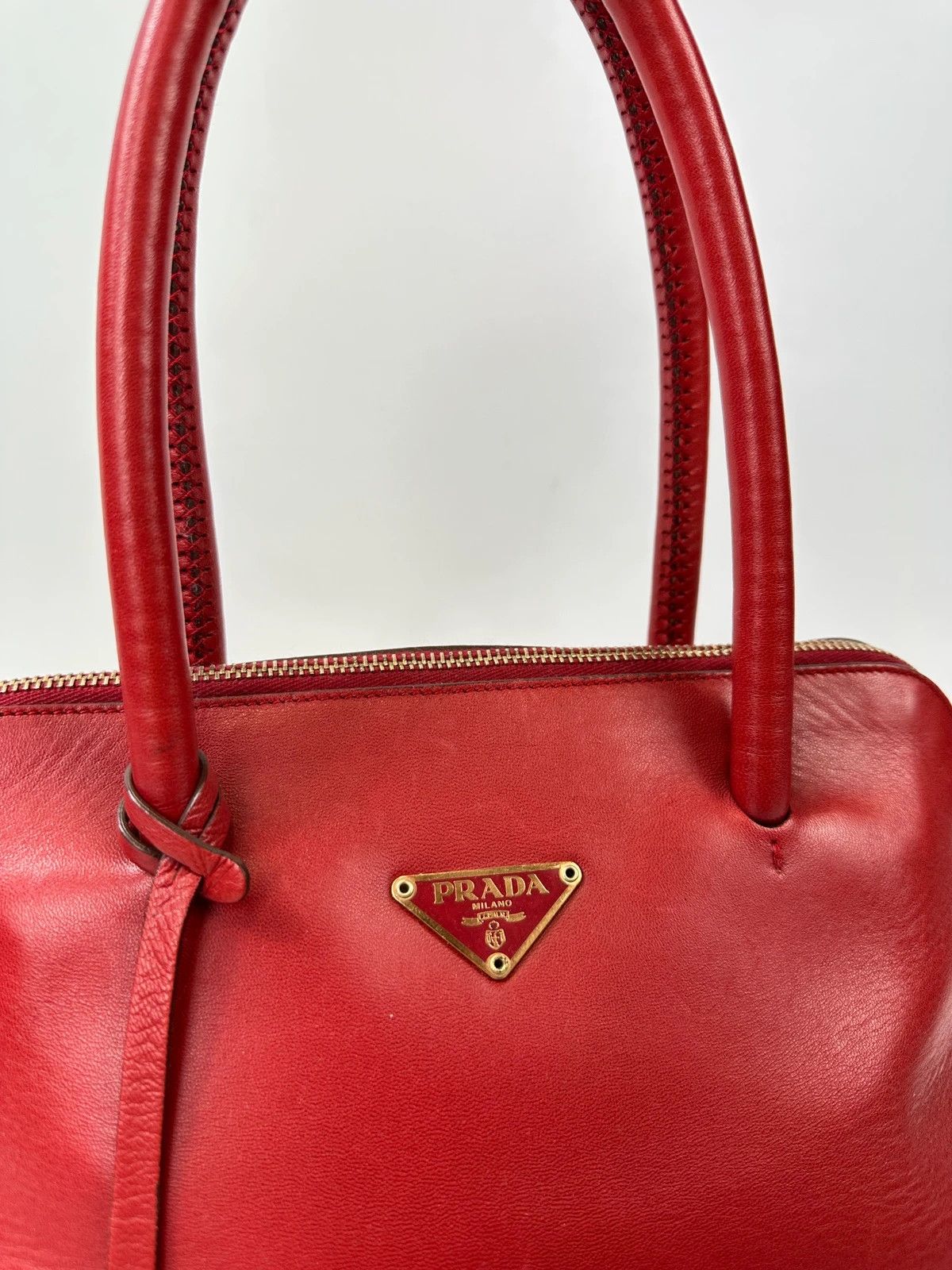 Prada Prada Milano Red Leather Handbag Gold Hardware Size ONE SIZE - 10 Thumbnail