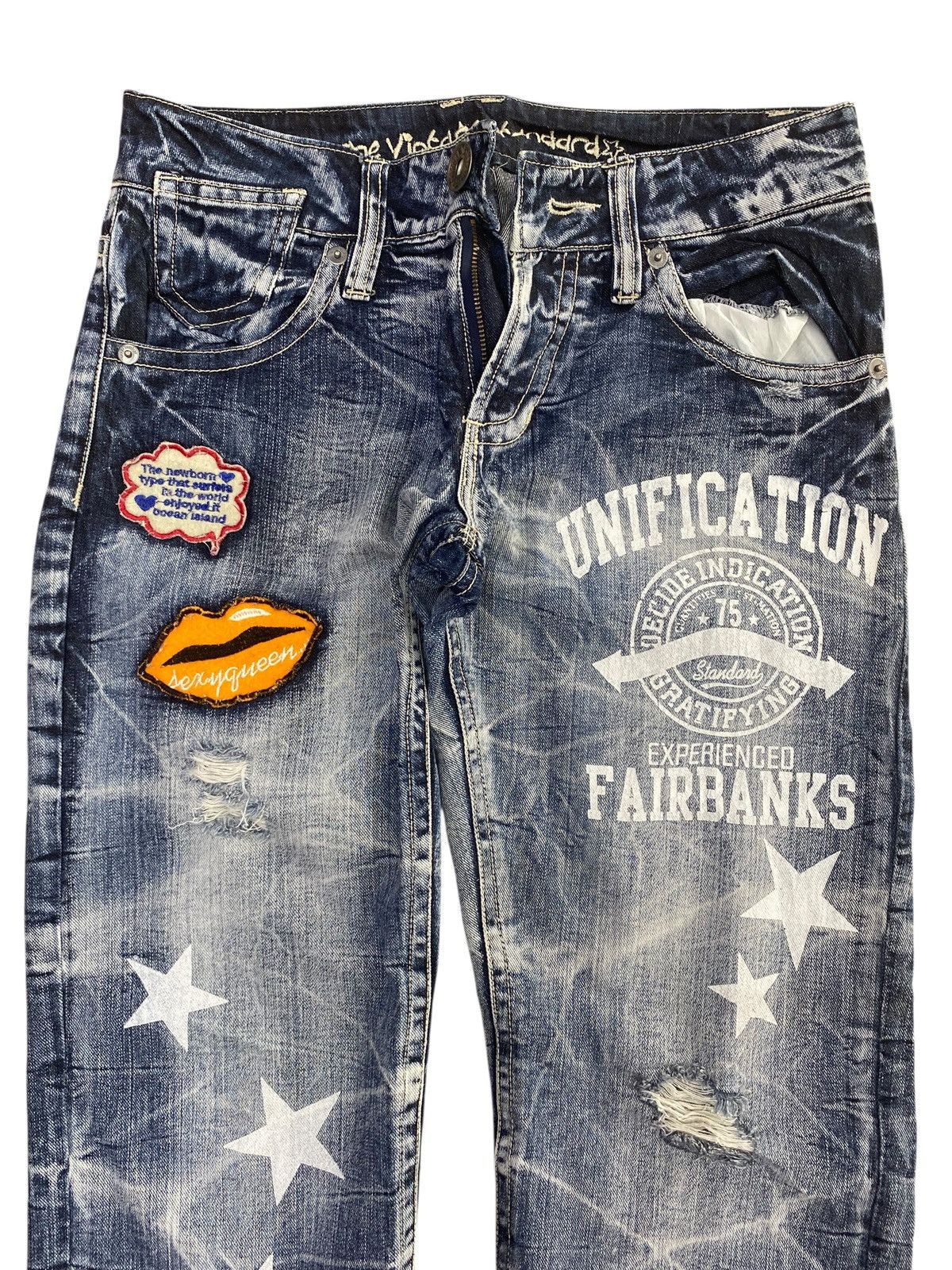 Japanese Brand Japanese Brand Patchwork Star Print Style Distressed Jeans Size US 32 / EU 48 - 2 Thumbnail