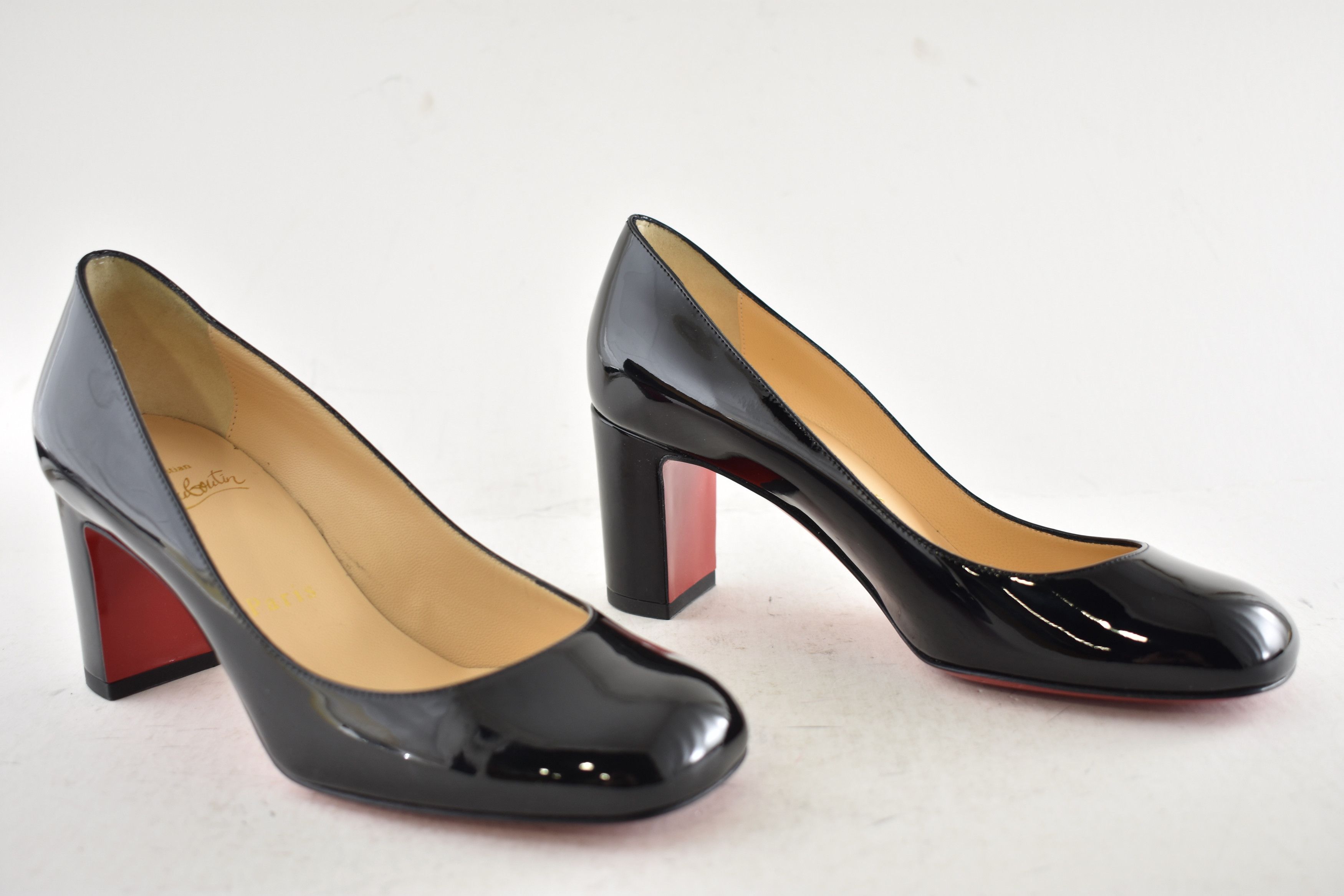 Christian Louboutin Cadrilla 70 Black Patent Leather Block Heel Classic Pump 35 Size US 5 / IT 35 - 4 Thumbnail