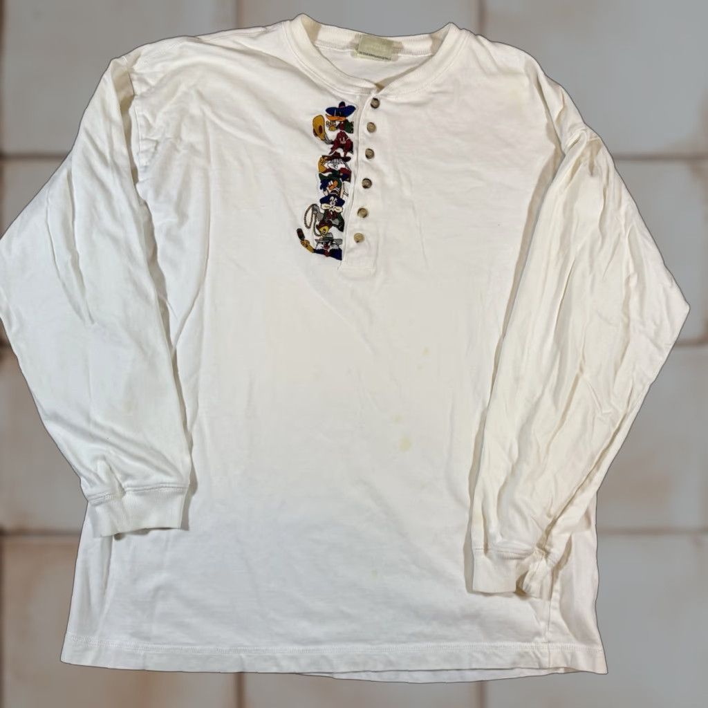 Vintage VINTAGE Looney Tunes Classic Henley White 1994 Embroidered Long Sleeve Men XL (Retro Look) Size US XL / EU 56 / 4 - 1 Thumbnail