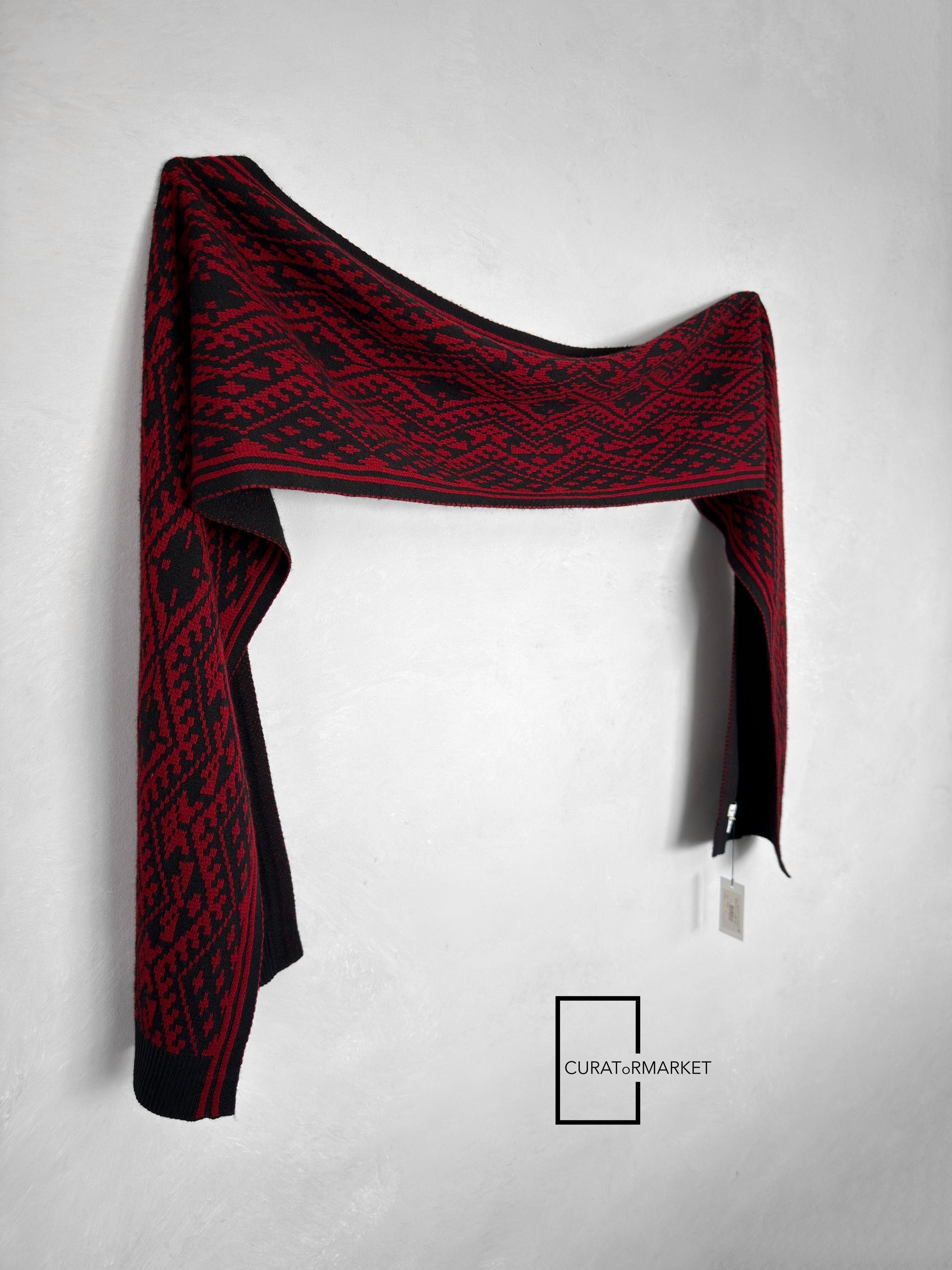 Dries Van Noten RARE Geometric Pattern Belgium Wool Red Knitted Scarf FW15 Size ONE SIZE - 10 Thumbnail