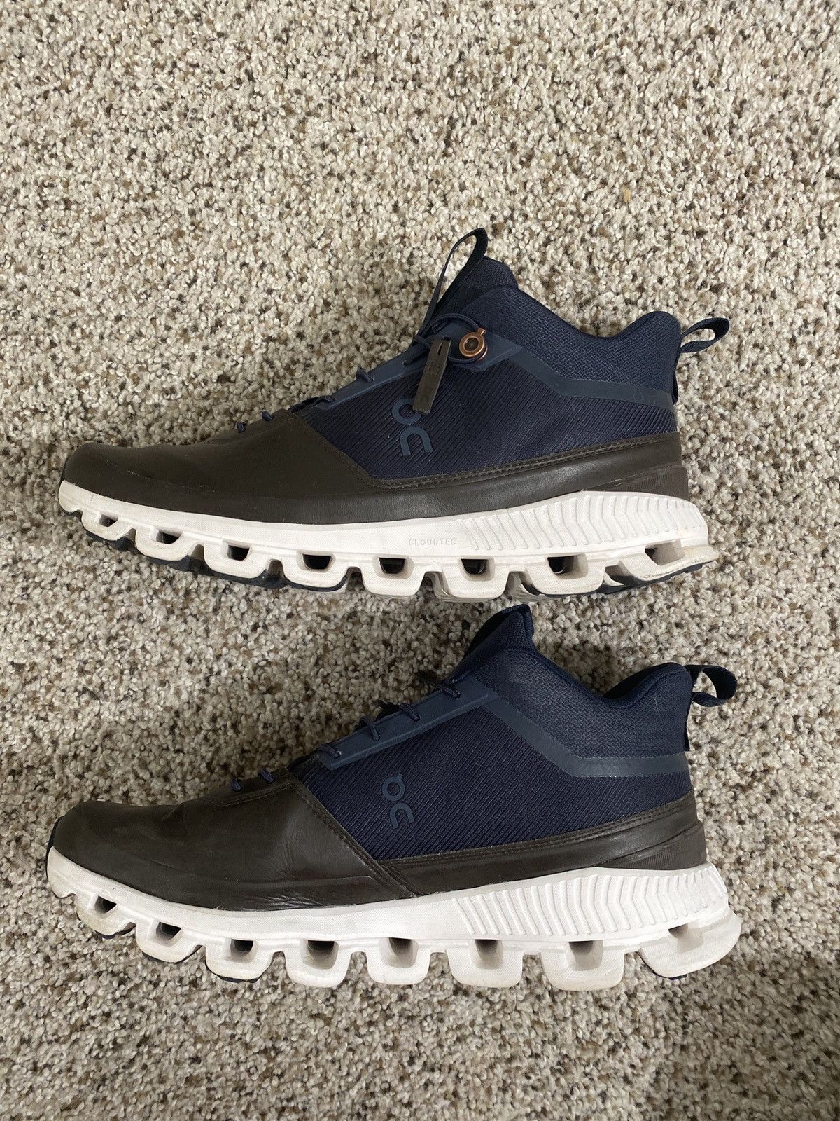 image of On Hi Top Sneakers Leather Top in Navy, Men's (Size 9)