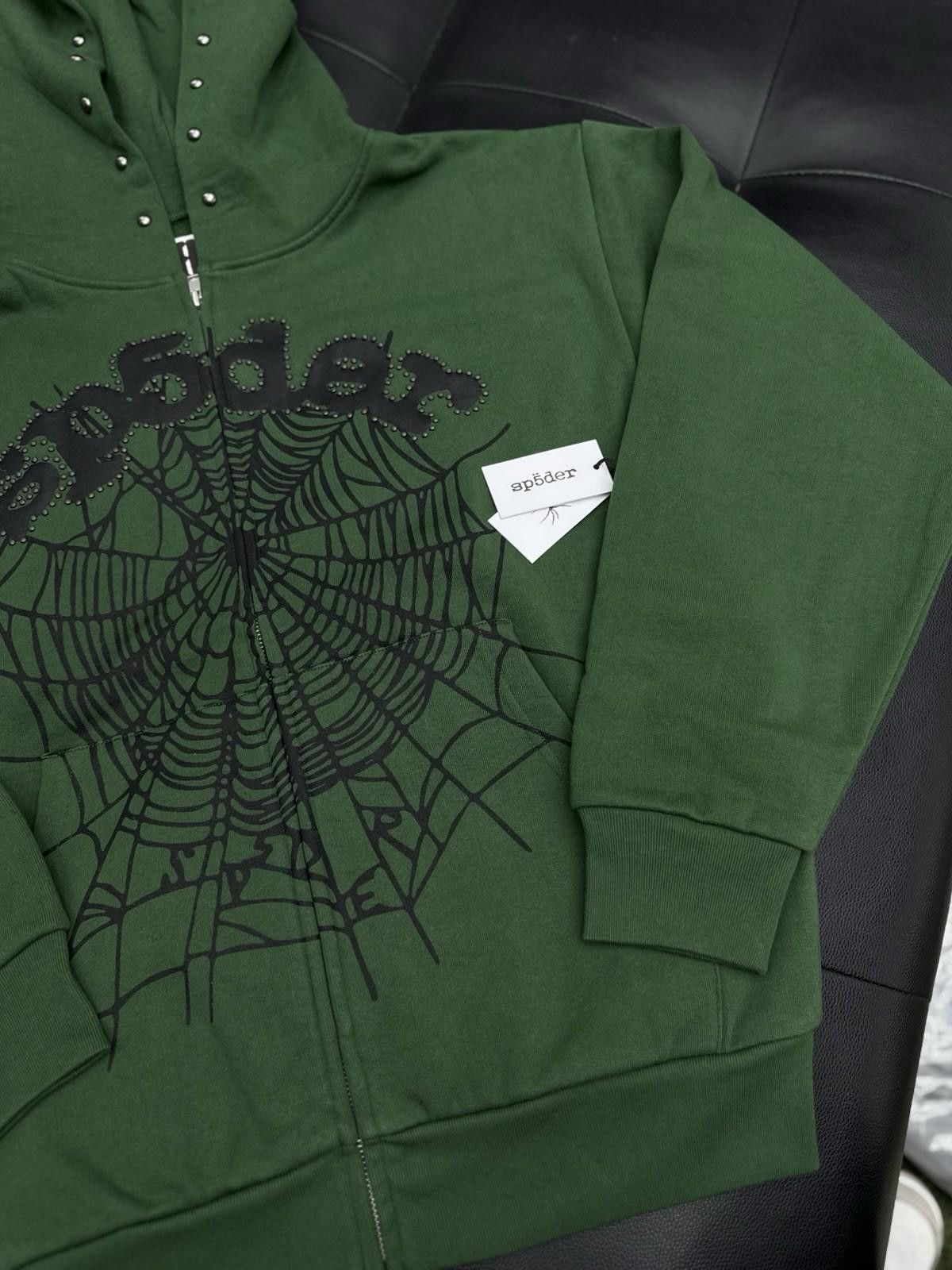 Sp5der Sp5der Worldwide Green Zip Up Studded Hoodie Size Medium Size US M / EU 48-50 / 2 - 4 Thumbnail