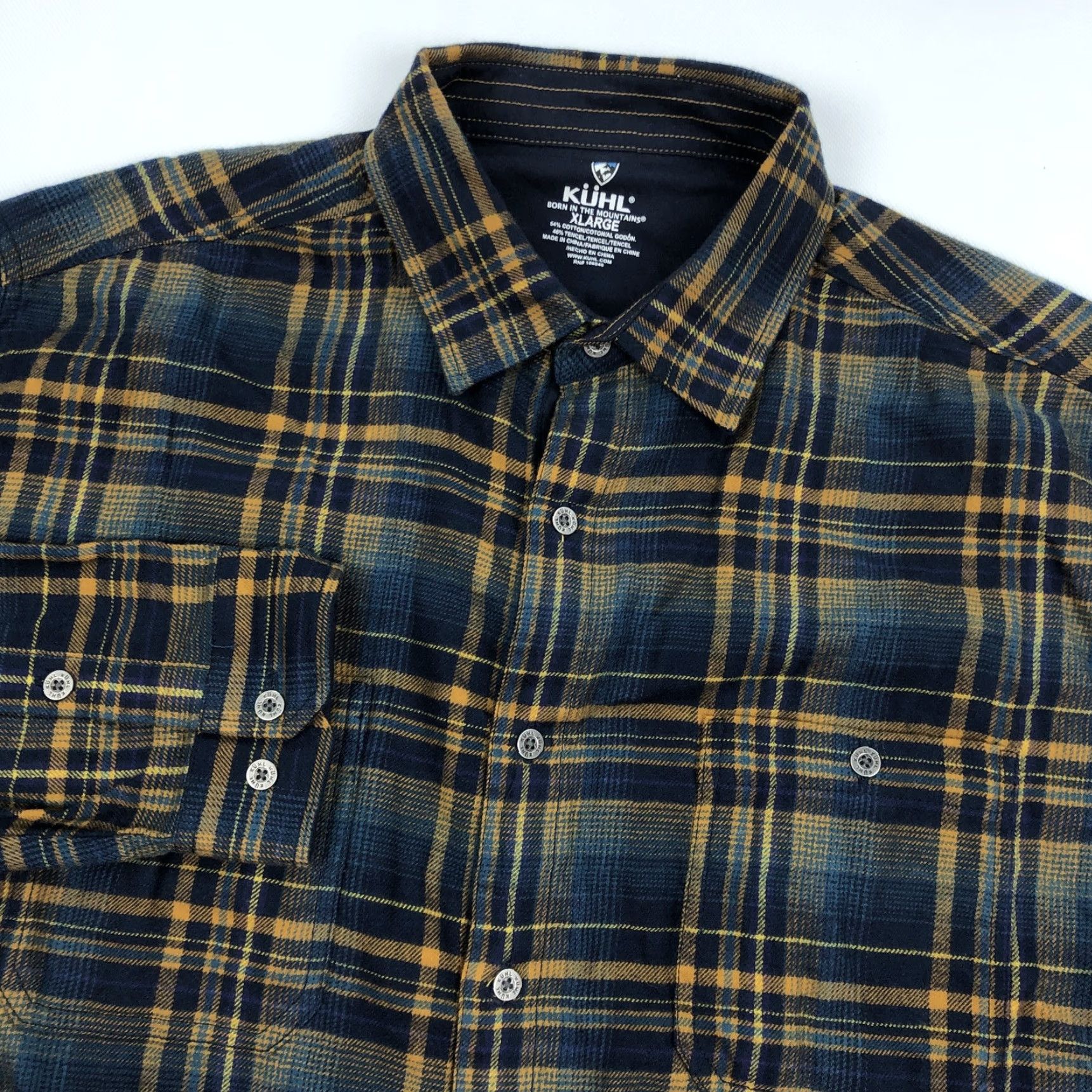 Vintage KUHL Plaid Flannel Button-Up Shirt Long Sleeve XL Men Cotton Blend Blue Gold Size US XL / EU 56 / 4 - 4 Thumbnail