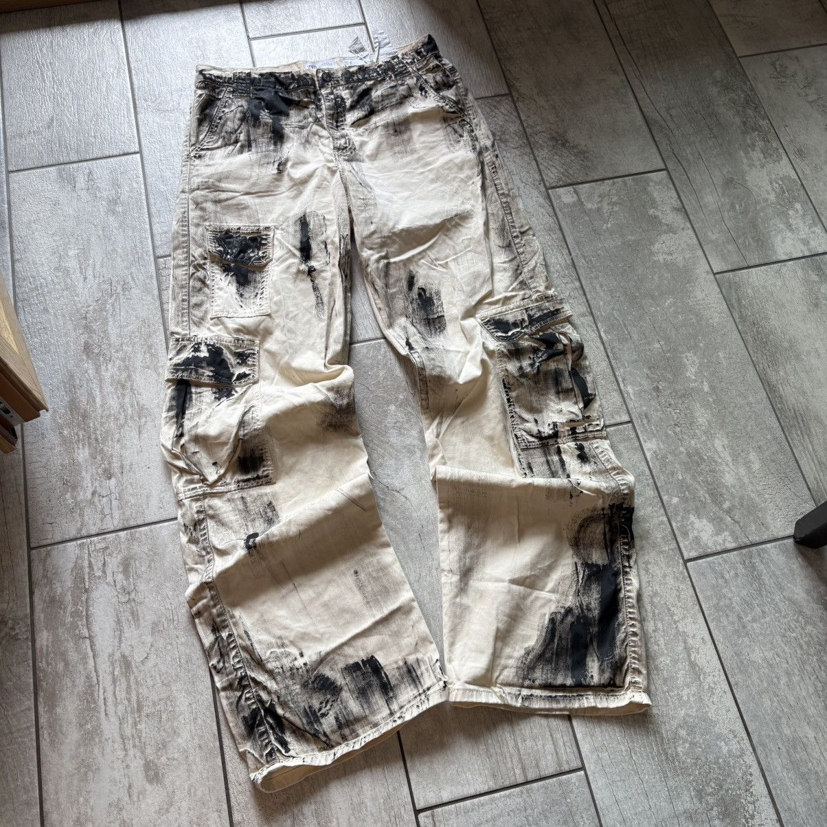 Japanese Brand rare cargo handmade painted faded loose pants 💥 Size US 31 - 4 Thumbnail