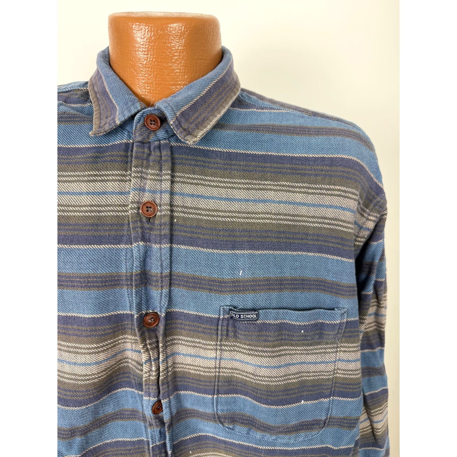 Vintage VINTAGE Old School Clothing Co. Shirt XL Blue Striped Handwoven Cotton Button-Up Men's Size US XL / EU 56 / 4 - 2 Thumbnail