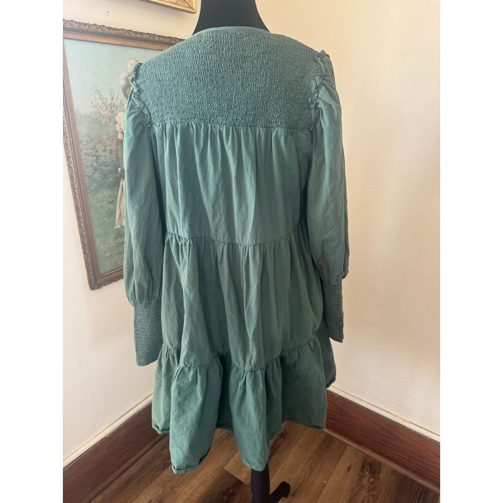 Other Pomander Place 100 Percent Cotton Green Smocked Tiered Dress Size S / US 4 / IT 40 - 2 Thumbnail