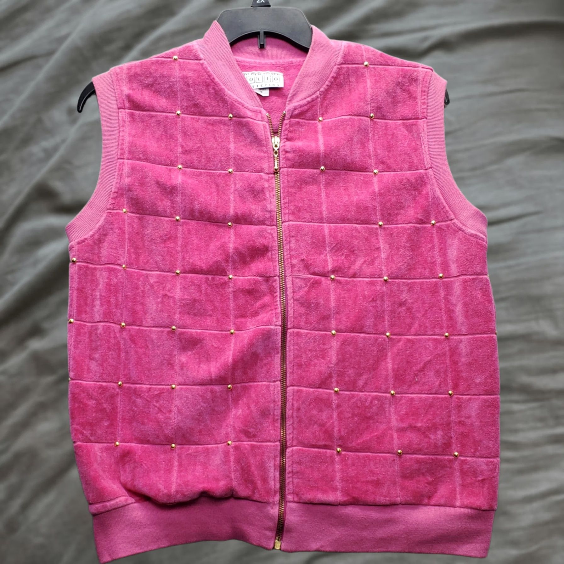 Saks Fifth Avenue Saks Fifth Avenue Folio Vest Womens PS Pink Velour Studded Sleeveless Full Zip Vest Size S / US 4 / IT 40 - 1 Thumbnail