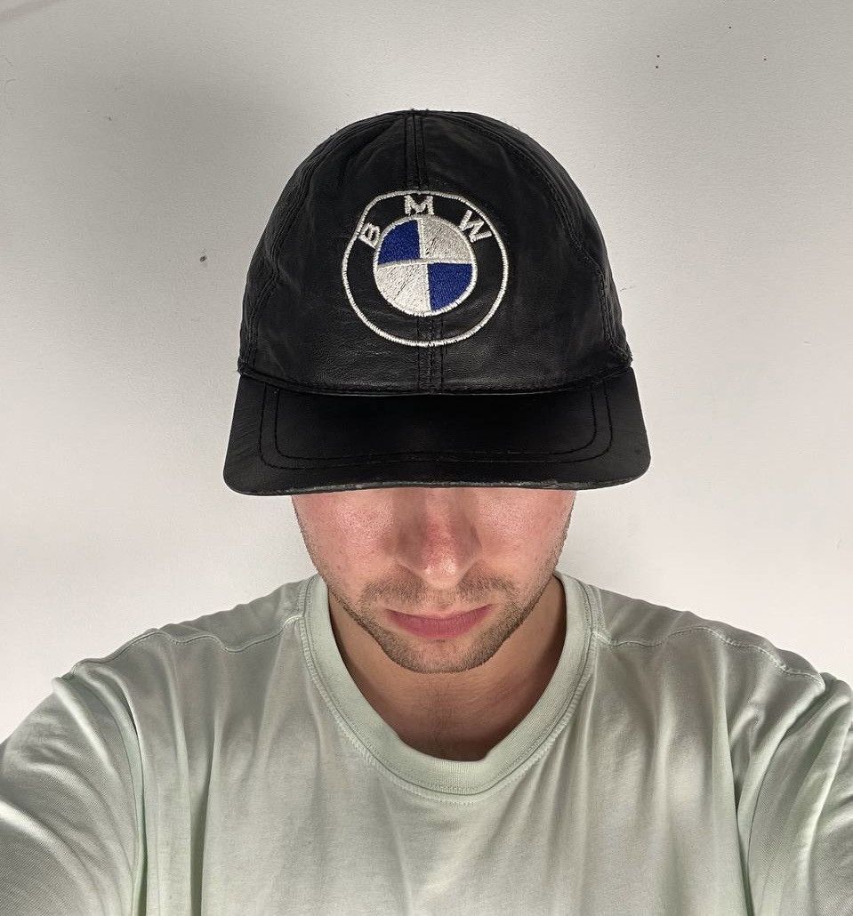 BMW Vintage BMW Leather Cap Hat Big logo 90s Racing Nascar Size ONE SIZE - 1 Thumbnail