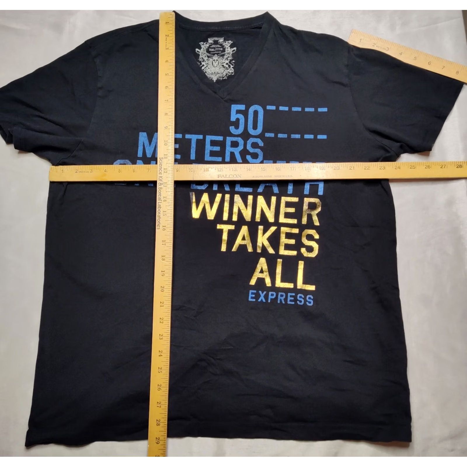 Express EXPRESS 50 Meters One Breath Winner Takes All Men 2XL Black V-Neck T-shirt Size US XXL / EU 58 / 5 - 6 Thumbnail