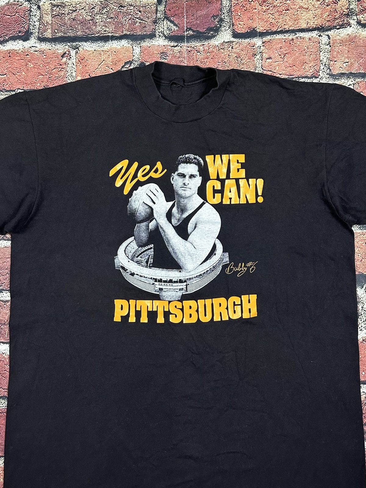 NFL Vintage Pittsburgh Steelers Bubby Brister Tee Yes We Can 80s Size US XL / EU 56 / 4 - 2 Thumbnail
