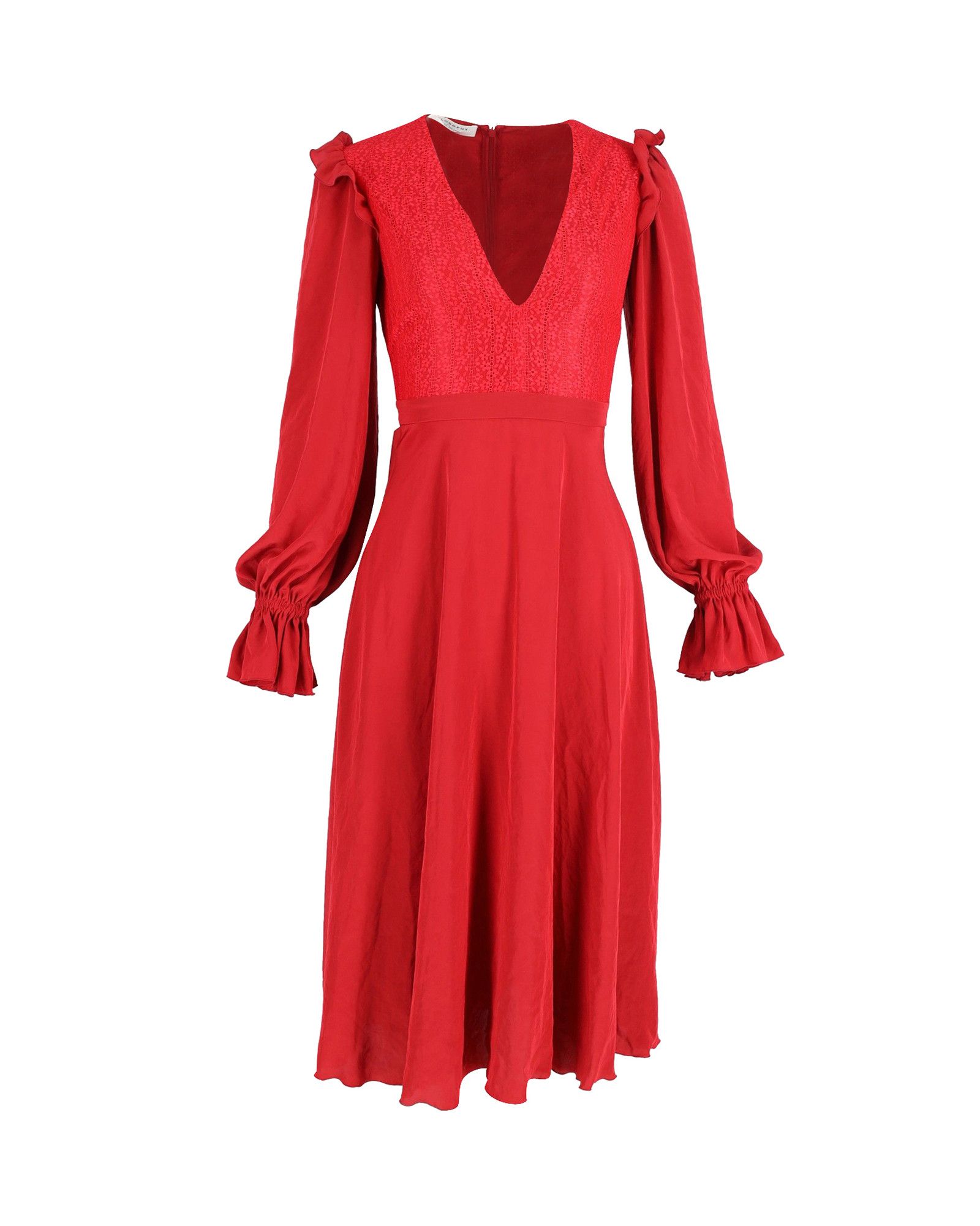 Philosophy di Lorenzo Serafini Philosophy Di Lorenzo Serafini V-Neck Midi Dress in Red Poly Size S / US 4 / IT 40 - 1 Thumbnail