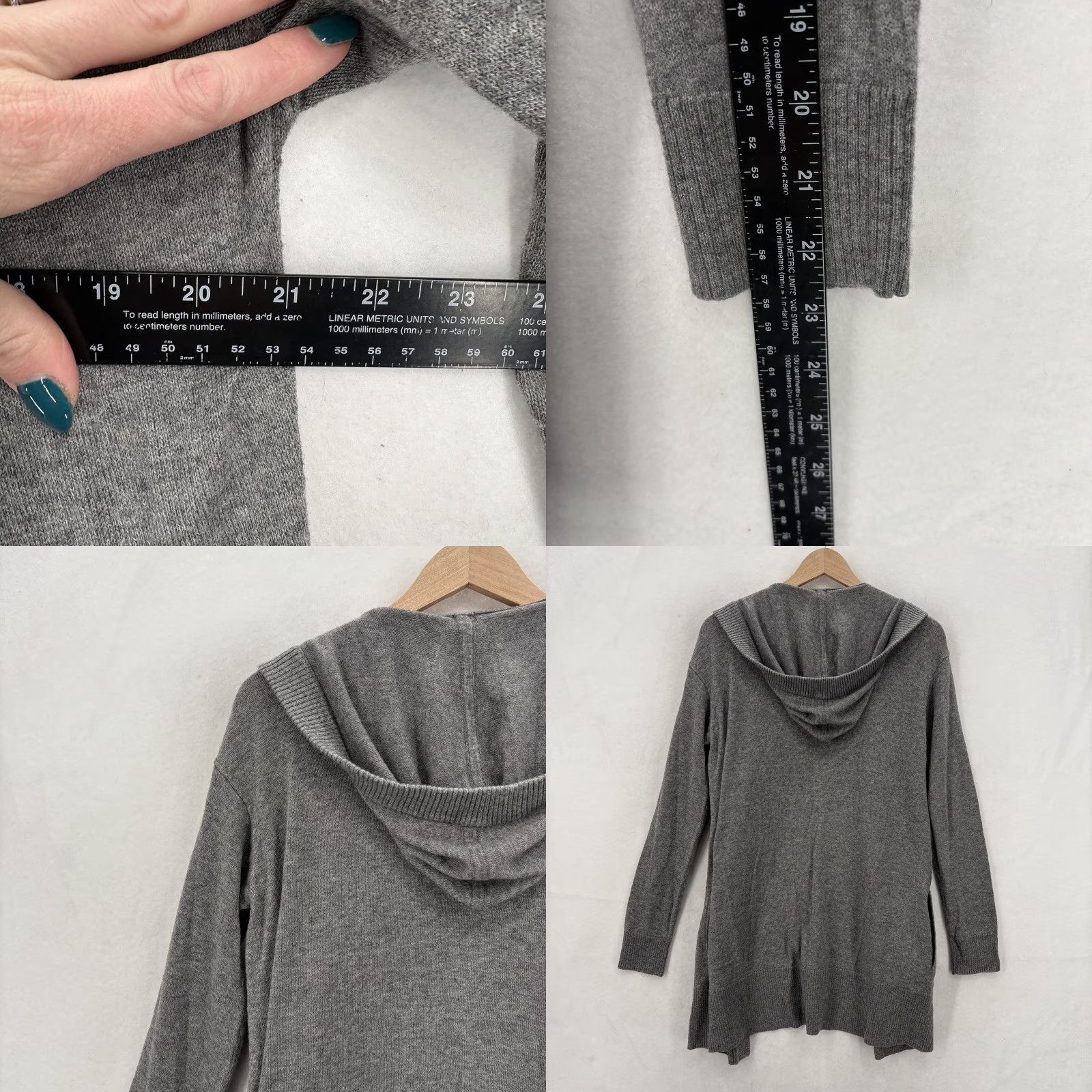 Theory Theory Cardigan Sweater Womens Small Gray Hooded Open Front Pockets Merino Knit Size S / US 4 / IT 40 - 8 Thumbnail