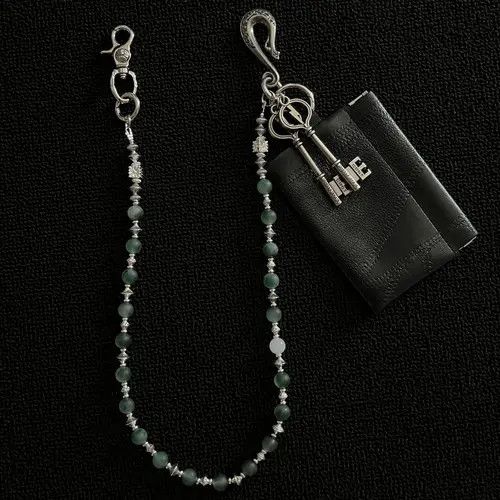 Jewelry Black Leather Wallet with Beaded Chain and Key Charm Size ONE SIZE - 4 Thumbnail
