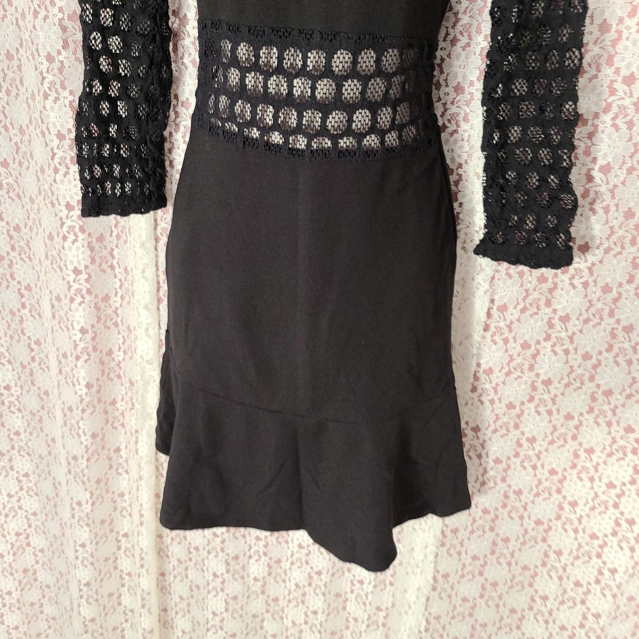 Sandro Sandro Black fishnet mesh fit and flair dress 1 XS juniors Size XS / US 0-2 / IT 36-38 - 5 Thumbnail