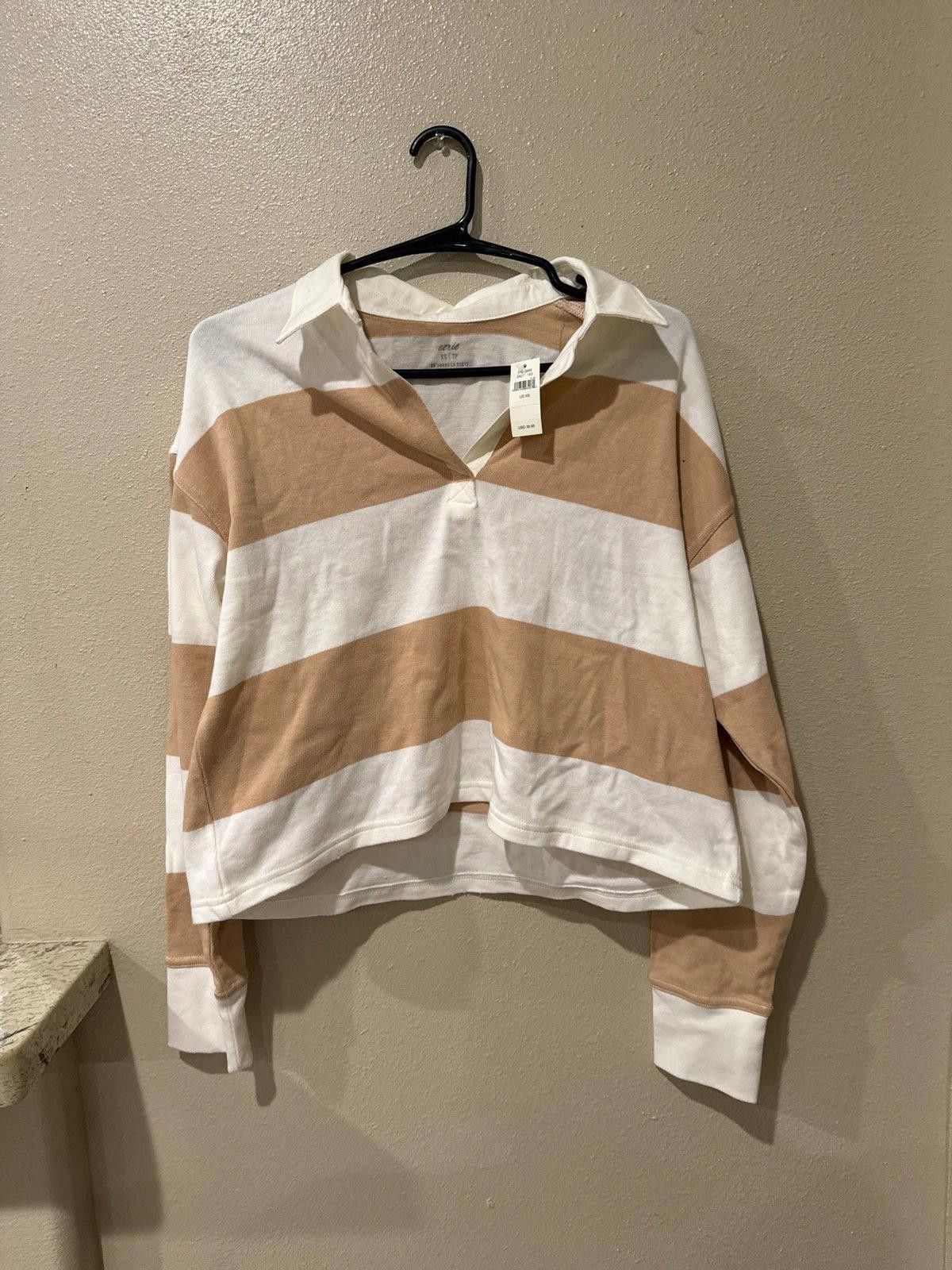 Designer Aerie Collard Striped Long Sleeve XS shirt Size XS / US 0-2 / IT 36-38 - 1 Thumbnail
