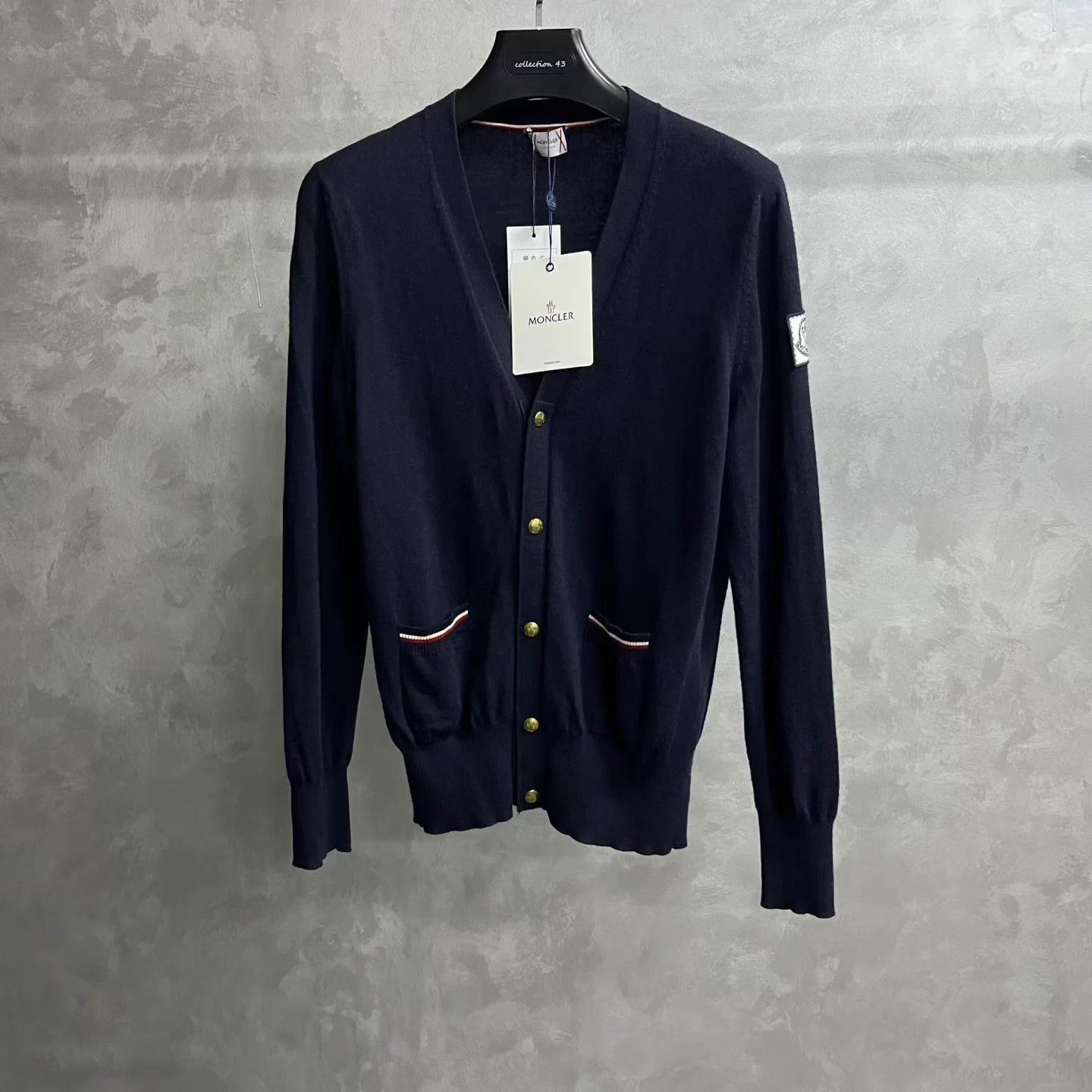 Moncler Moncler Blue V-neck Button-Front Striped Wool Sweater L Size L / US 10 / IT 46 - 1 Thumbnail