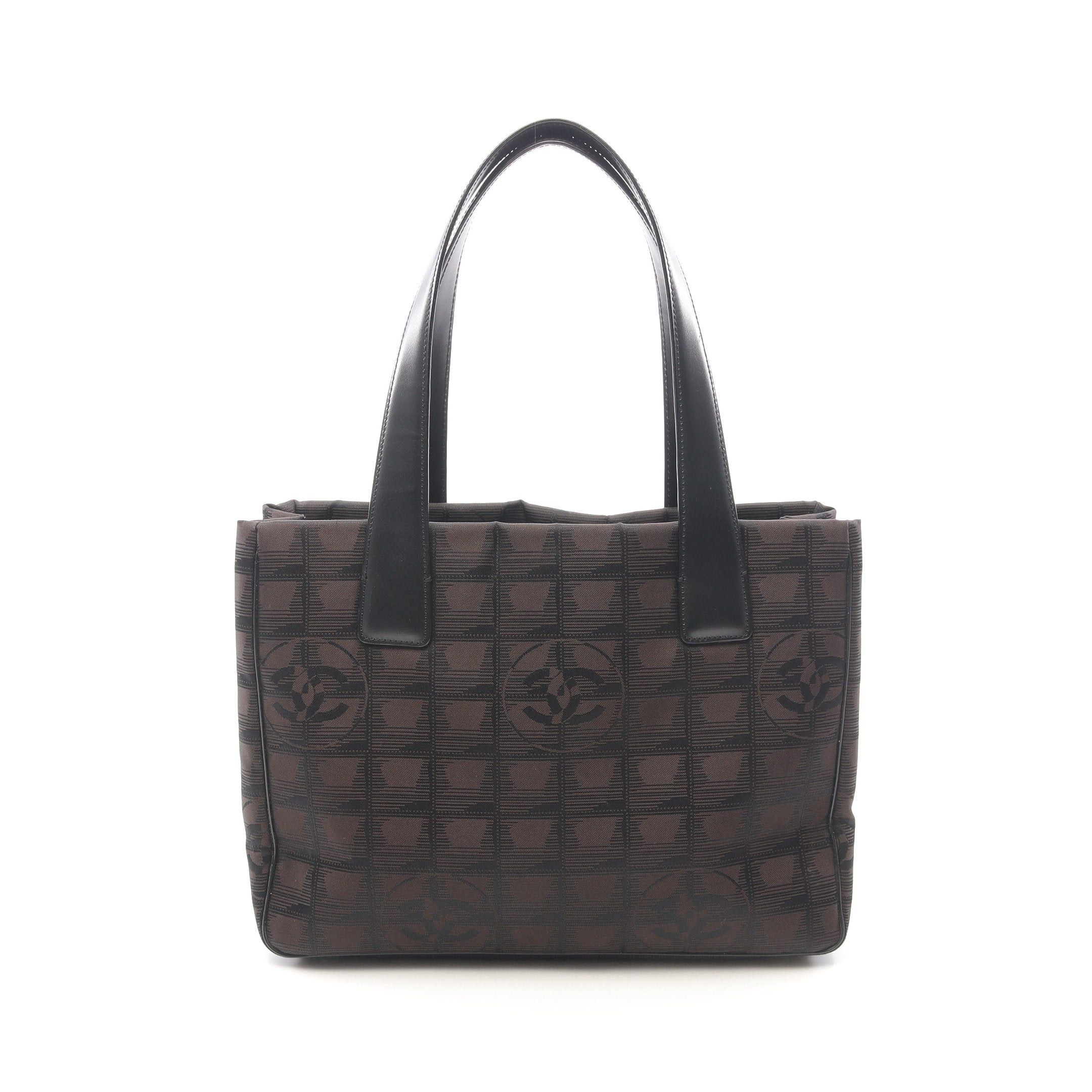 Chanel New Travel Line Pm Handbag Tote Bag Nylon Canvas Leather Black Dark Brown Silver Hardware, Women's