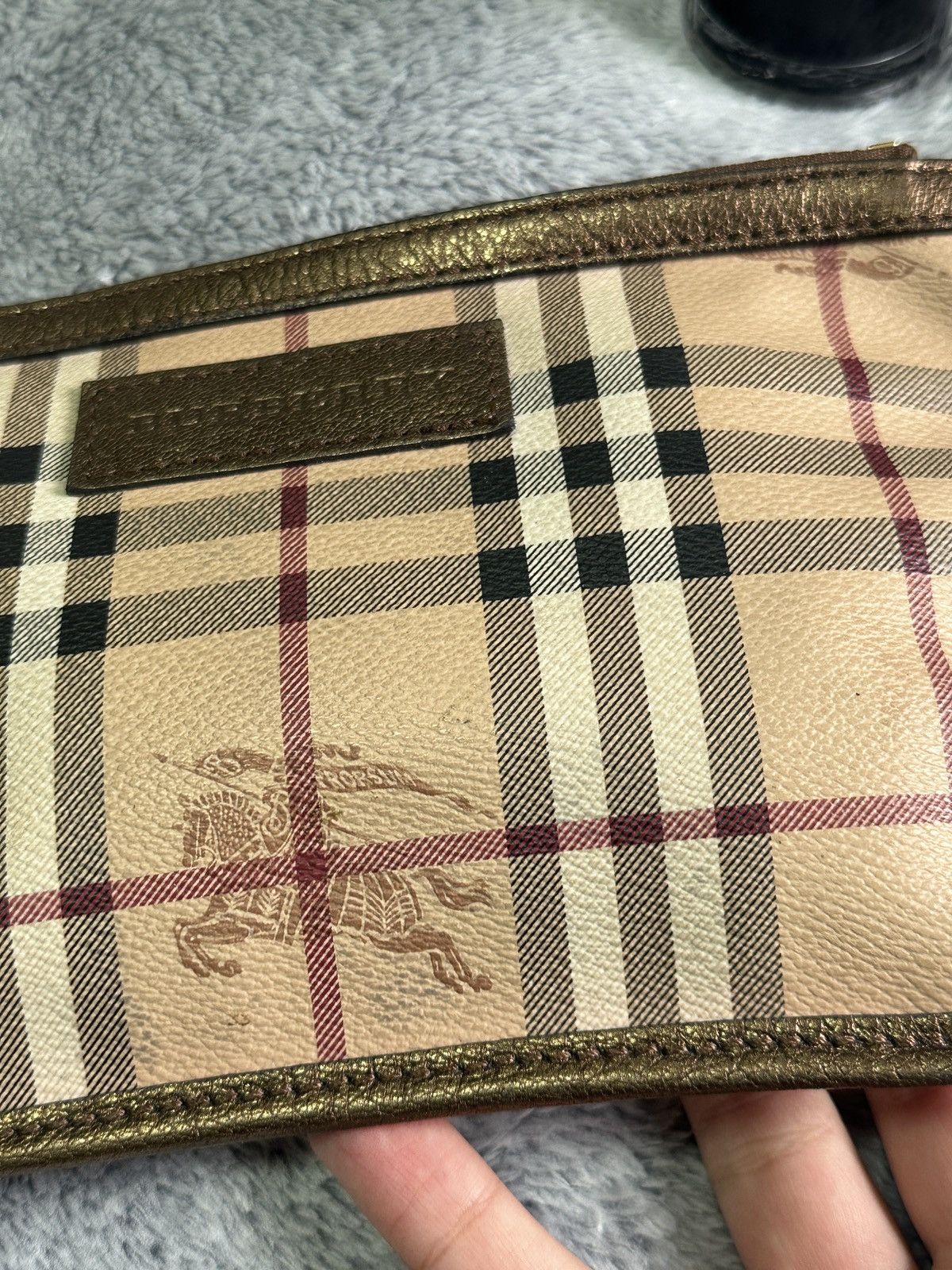 Burberry Burberry Nova Check Canvas Leather Clutch Bag Bronze Trim Size ONE SIZE - 8 Thumbnail
