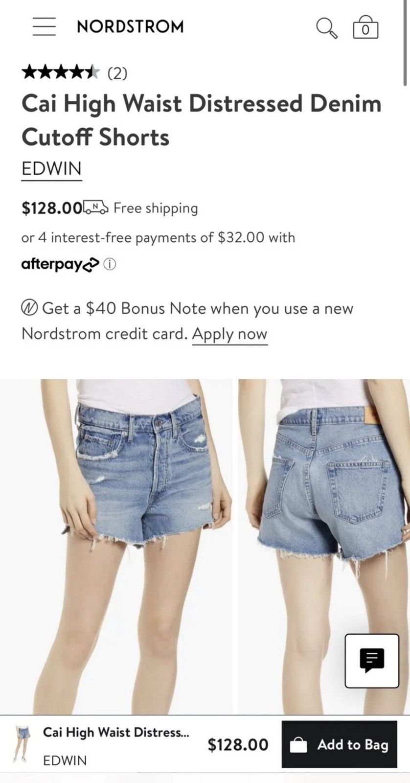 Nordstrom Cai High Waist Distressed Denim Cutoff Shorts Size US 27 - 3 Thumbnail