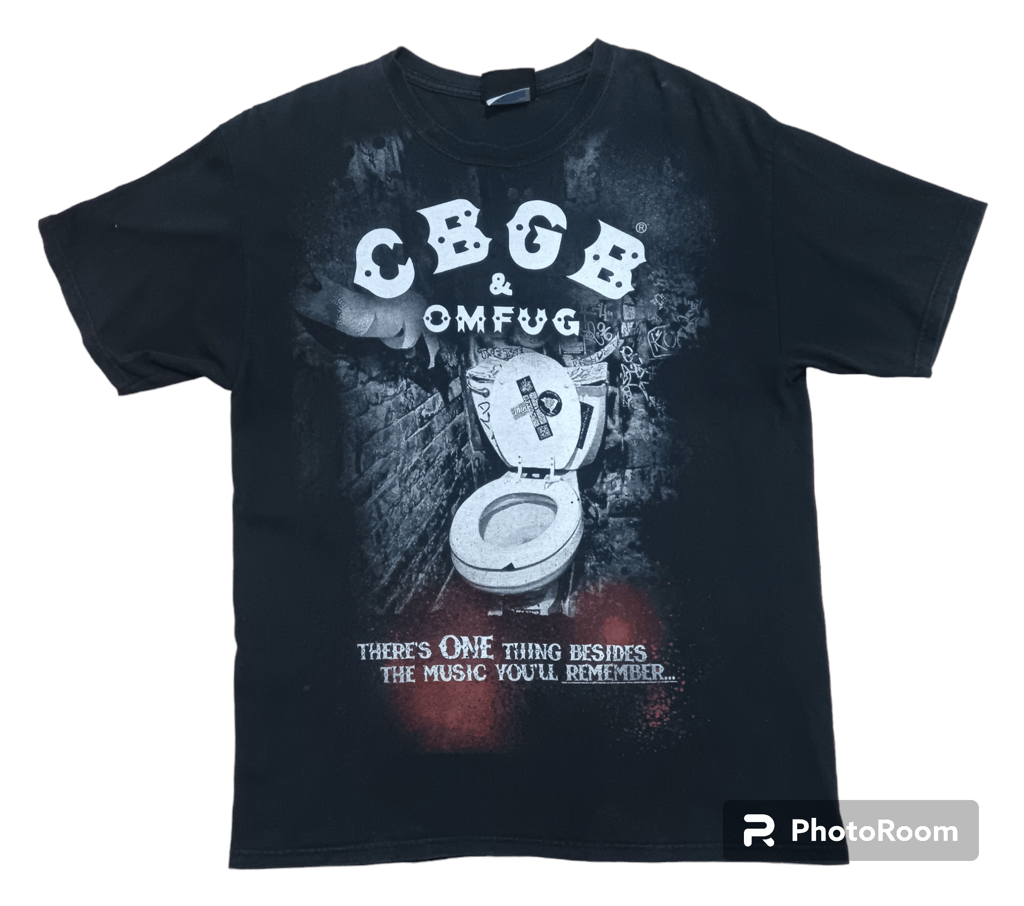 image of Archival Clothing x Rock Tees Vintage Y2K Cbgb Omfug Punk Alternative Club Shirt in Black (Size Lar