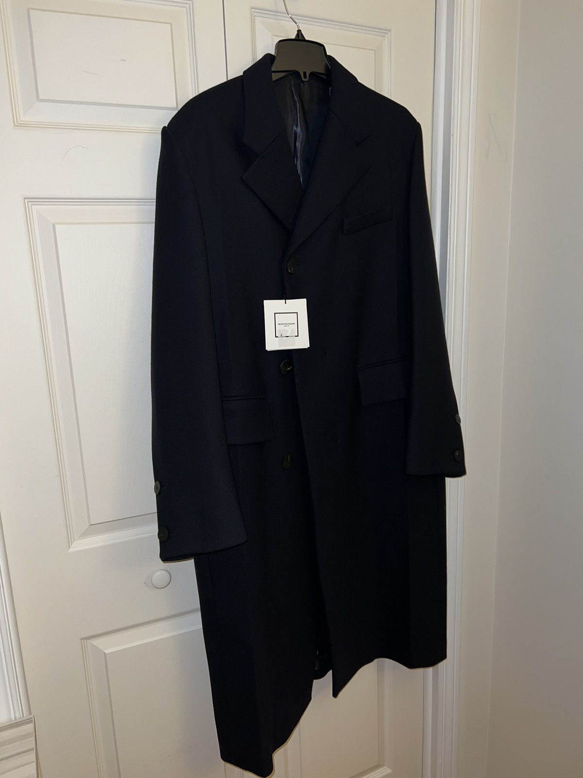 Wooyoungmi NEW 50 Navy Wool Cashmere Hidden Placket Oversized Long Coat Size US M / EU 48-50 / 2 - 8 Thumbnail