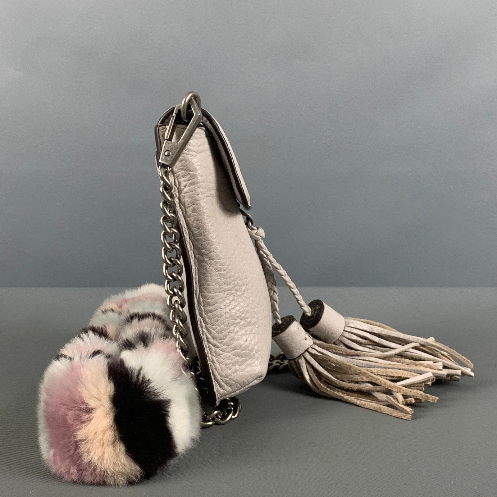 Rebecca Minkoff REBECCA MINKOFF Grey Rabbit Fur Leather Cross Body Handbag Size ONE SIZE - 2 Thumbnail